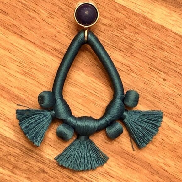 BaubleBar | Teal Teardrop Tassel Earrings | 3” Length - Picture 3 of 4